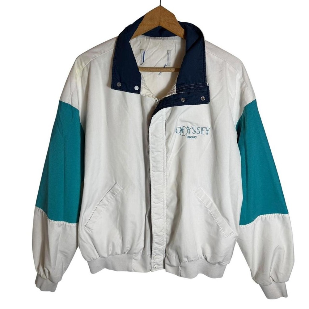 Vintage Odyssey Chicago Colorblock Windbreaker Jacket White Teal XL